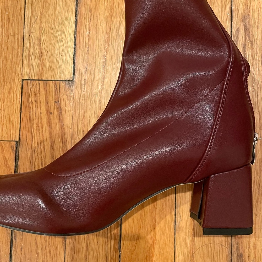 𝗡𝗪𝗢𝗧: Fashion Faux Leather Zipper Ankle Boots Elegant Burgundy Ankle Boots - Picture 8 of 16